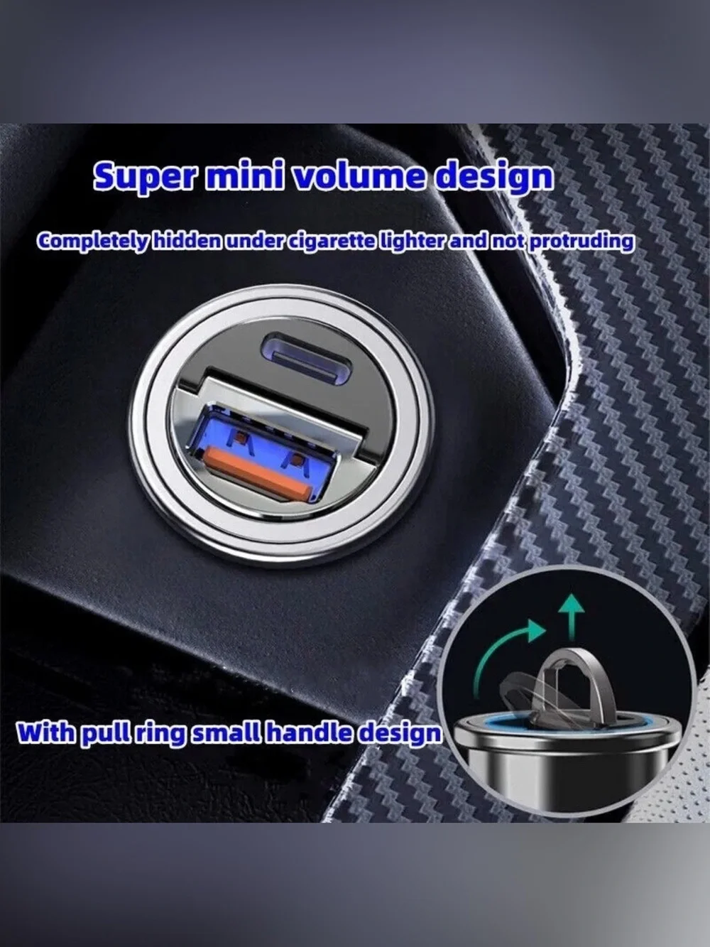 Pull Ring Aluminum Alloy Dual Port USB-C/USB-A PD QC3.0 Car Charger 12V-24V
